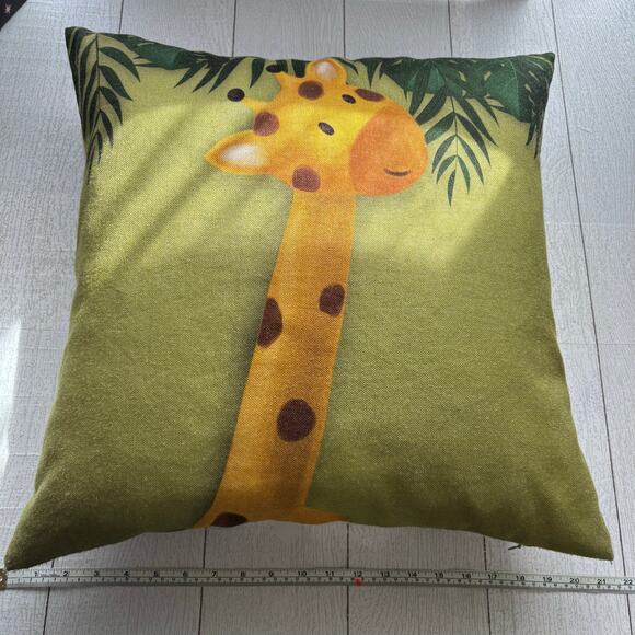 Giraffe Feather Stuffed Green and Cream Pillow - Picture 3 of 4